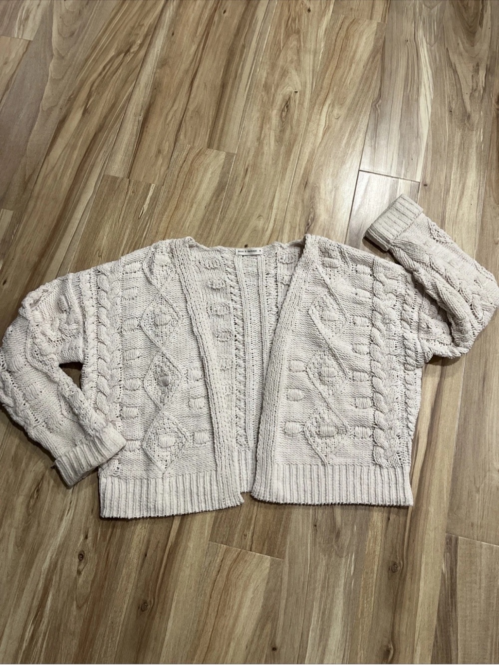 moon & madison Chunky Cable Knit Open Cardigan - Cream